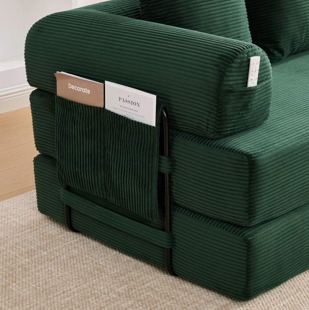 Divano modulare 200x94 cm in velluto a coste verde smeraldo con 3 cuscini