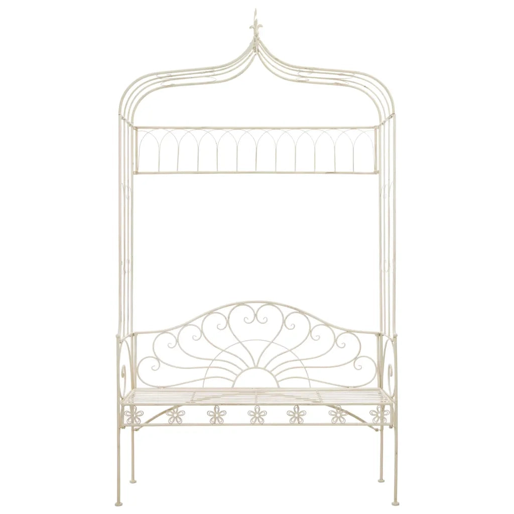 Panchina da Giardino 122 cm in Ferro Bianco Anticato