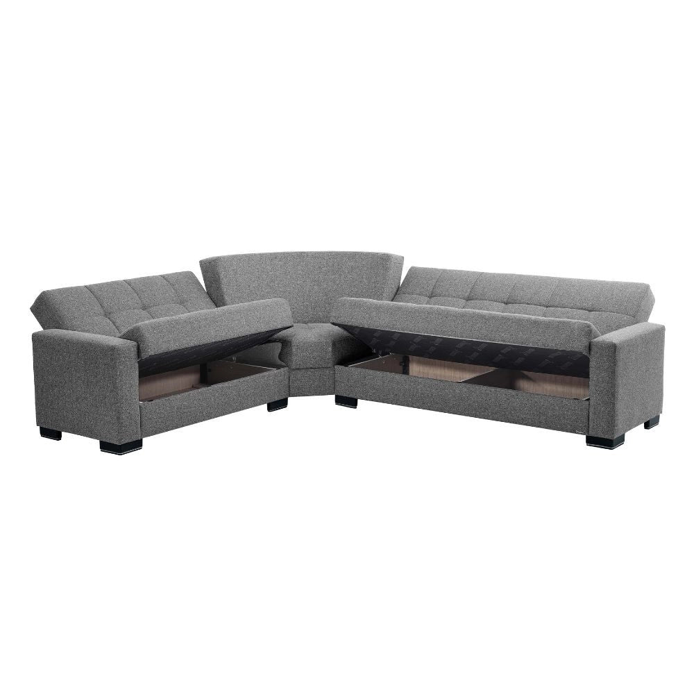 Divano angolare reversibile Fermina Wedge con doppio letto e doppio contenitore in Crown 18 grigio