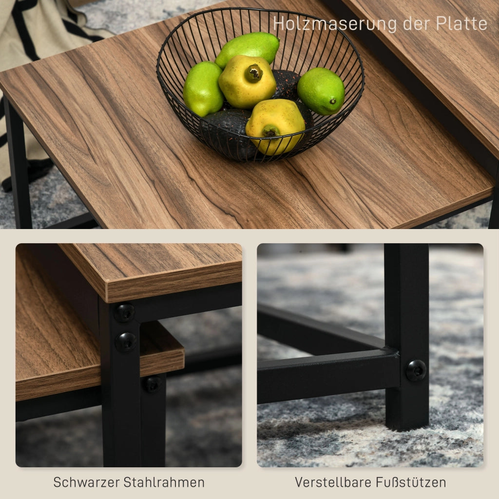 TAVOLINI Set da 2 pezzi 60x60/54x54 cm Effetto legno e acciaio nero