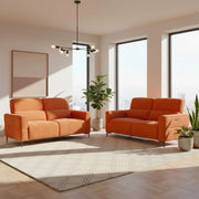 Set divani recliner Luxora 3 posti + 2 posti elettrici in tessuto aragosta