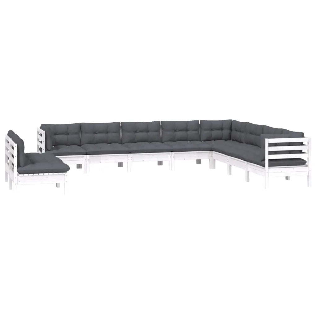 Set Divani da Giardino 10 pz con Cuscini Bianchi Legno di Pino 3096840