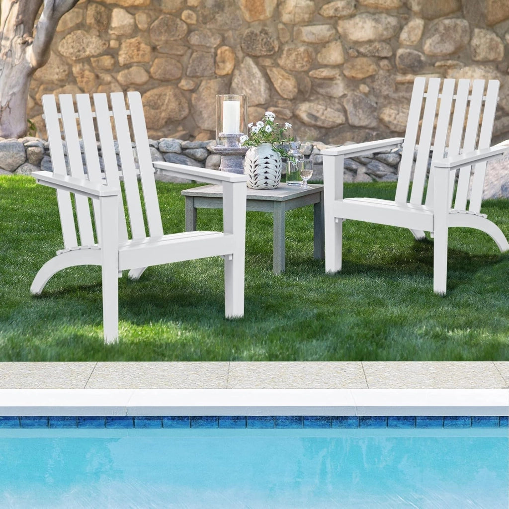 Adirondack - Sedia da giardino in legno di acacia, con schienale e braccioli, ergonomica, da giardino fino a 160 kg, per balcone, giardino, spiaggia (bianco)