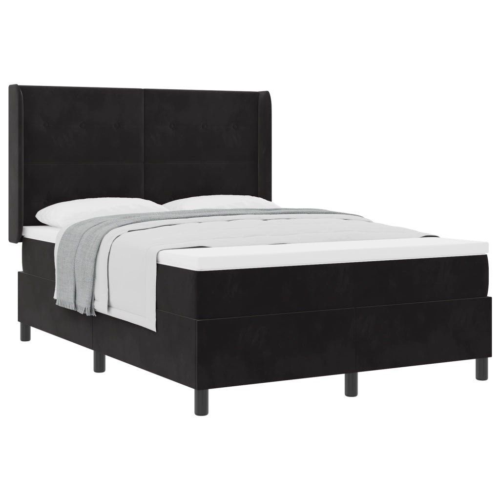 Letto a molle con materasso  Nero 140x190 cm Velluto
