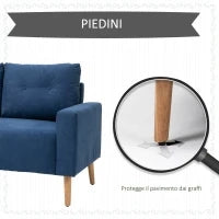 Divano 2 Posti Moderno e Trapuntato in Stile Nordico, in Poliestere e Legno, 145x76x88 cm, Blu