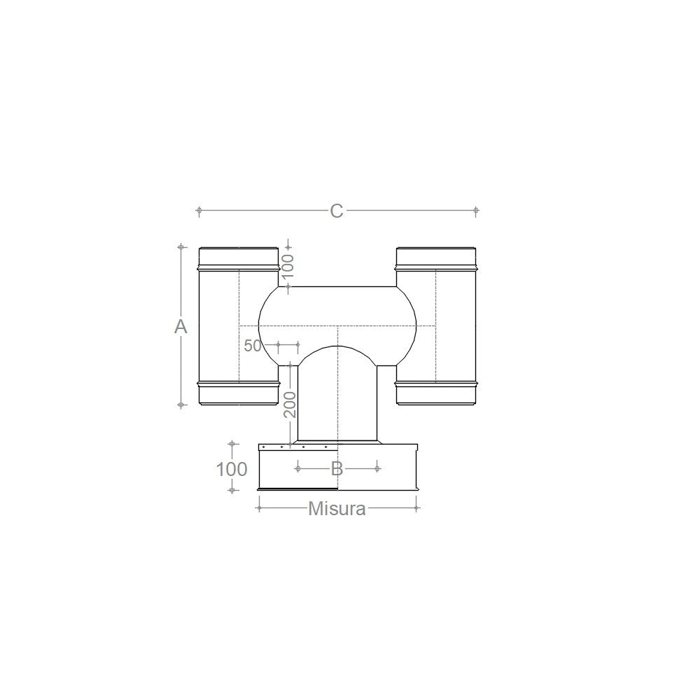 Fumaiolo terminale da 27x27cm ad h inox base quadra