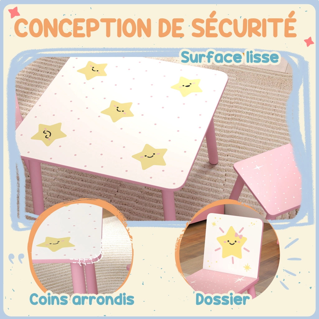 Tavolo bambini con 2 sedie ¨C zephmum ¨C legno rosa 60x60x44 cm