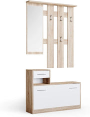 Armadio da ingresso Billy, Bianco/Sonoma, 25 x 191 cm, con cassetto estraibile e scarpiera pieghevole