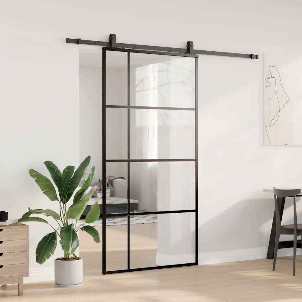 Porta Scorrevole con Ferramenta Nera 102,5x205 cm in Vetro ESG