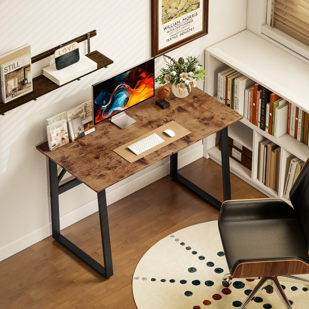 Scrivania per Camera Stile Industriale con Angoli Arrotondati, in Legno e Acciaio, 120x60x76 cm, Nero e Marrone