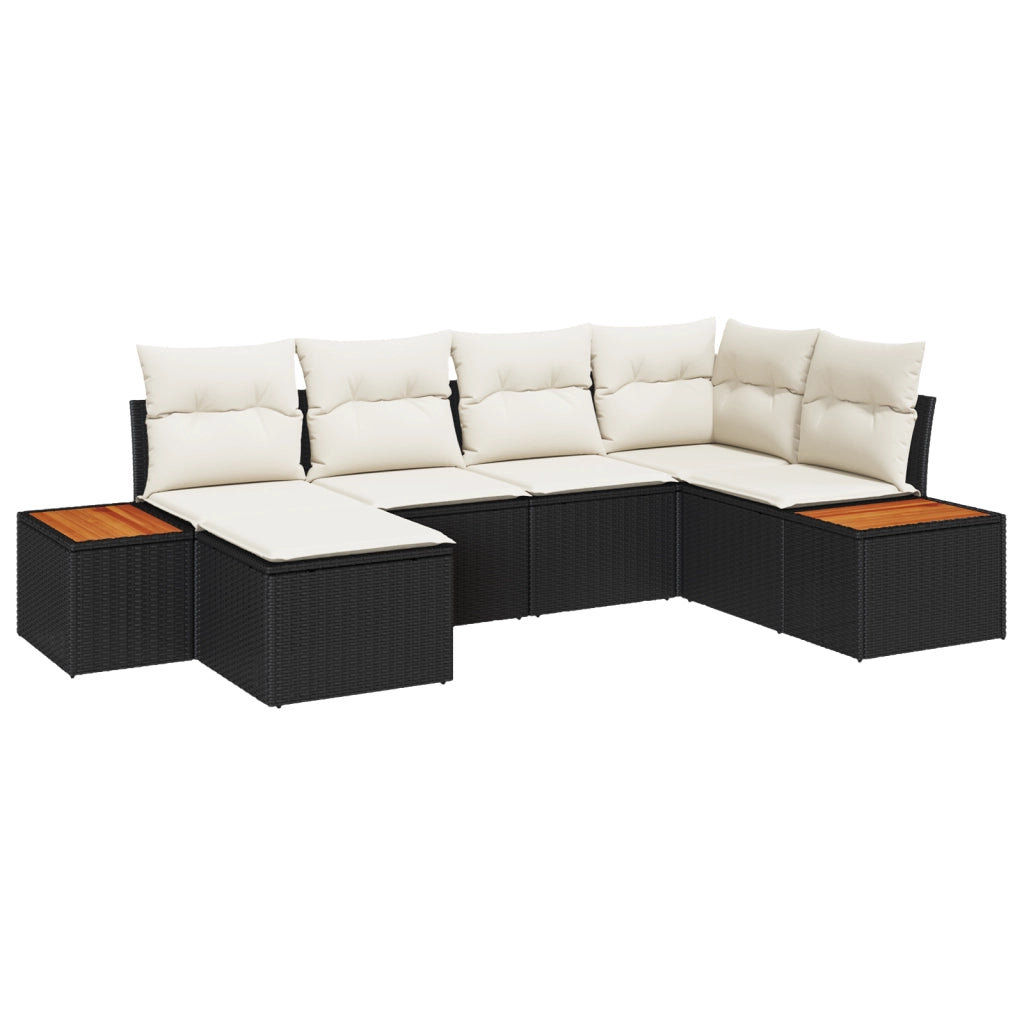 Set da Divano Giardino  a 6 Pezzi con Cuscini Nero Rattan Versatile
