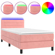 Letto singolo | Letto per adulti | Letto a Molle con Materasso e LED Rosa 90x190 cm in Velluto