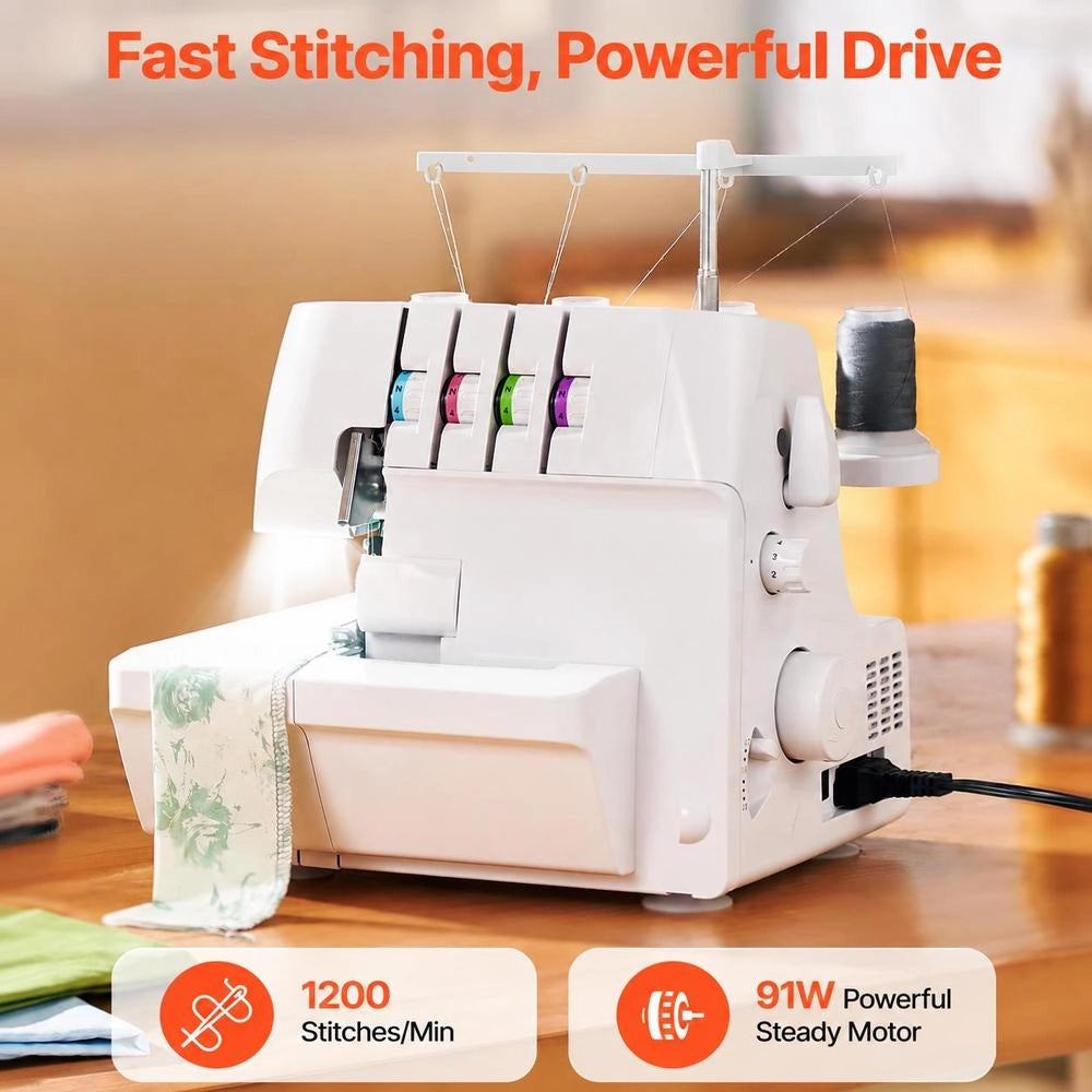 Overlock Sewing Machine, 1250 Stitches Per Minute, 2-3-4 Thread Capable, Adjustable Differential Feed (0.7-2), With Free Arm And LED Lighting, Sewing Machine For Various Fabrics, White