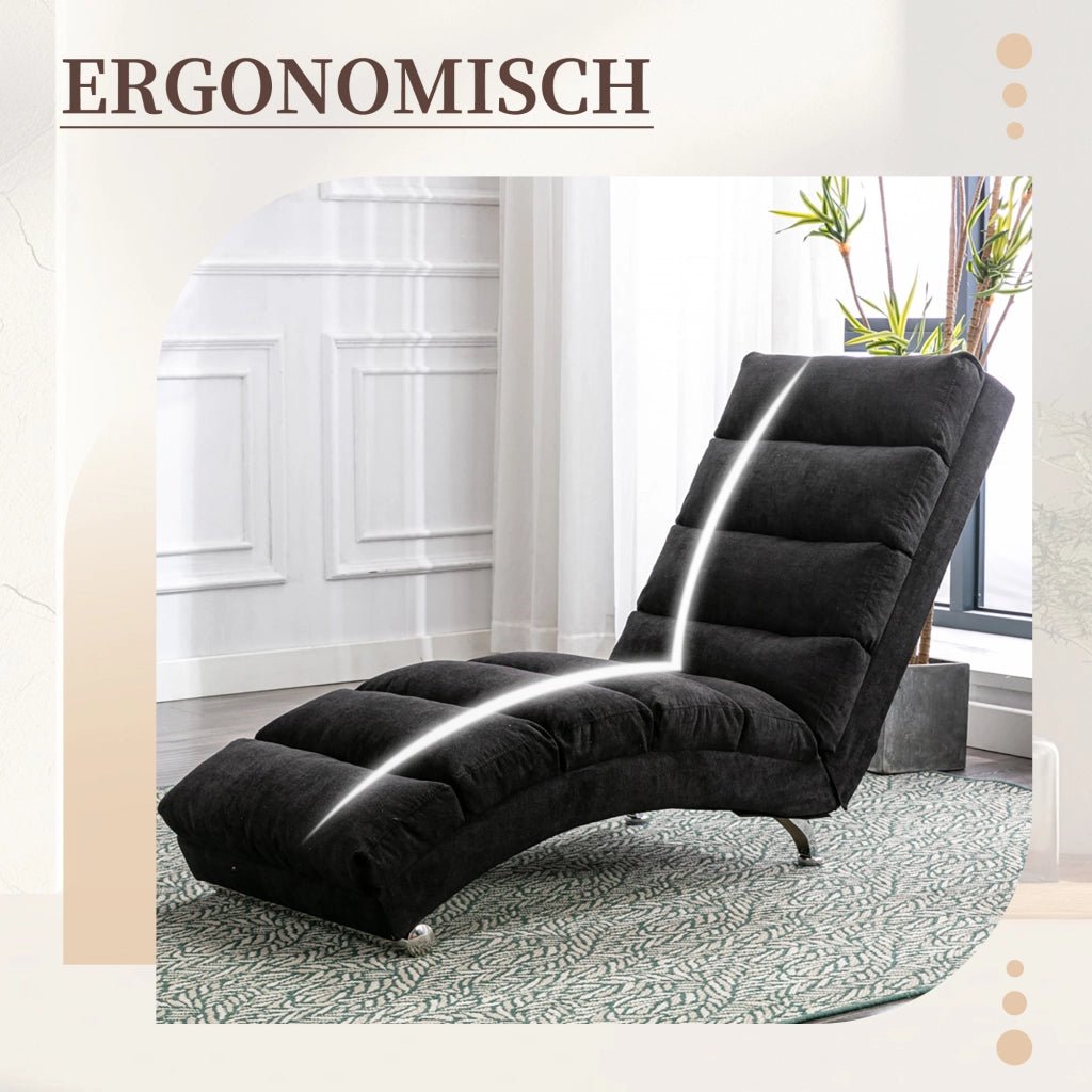 OKWISH Méridienne in Lino con Vibrazione Delicata, Schienale Ergonomico 140° e Tasca Laterale, Nero