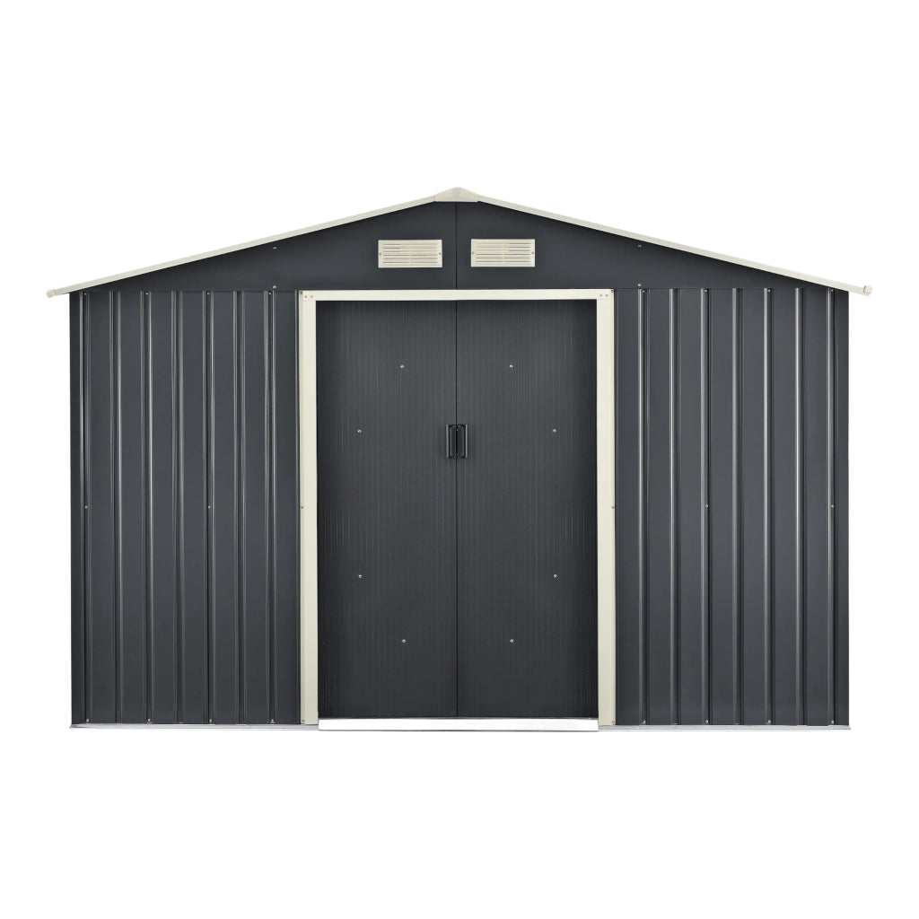 Casetta da giardino 277 x 319 x 192 cm tetto a due falde lamiere zincate grigio scuro 03_0007174
