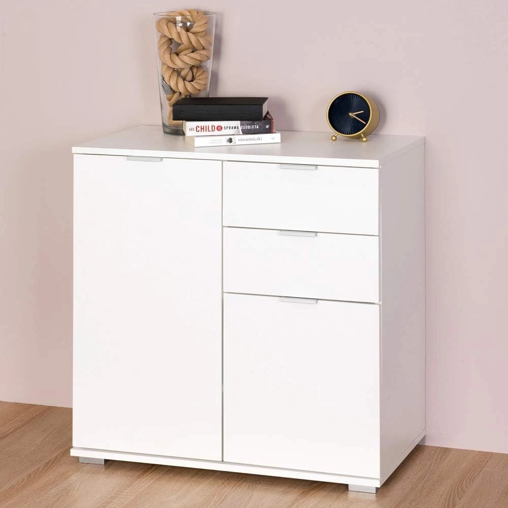 ® Cassettiera Alba 2 Cassetti 2 Ante 71x74x35 cm Mobile Comò Entrata Credenza Effetto Legno Mobiletto Ingresso