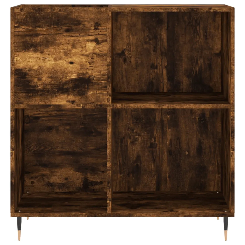 Mobile portadischi classico e pratico 84,5 x 38 x 89 cm robusto stile industriale legno di rovere affumicato 02_0049164