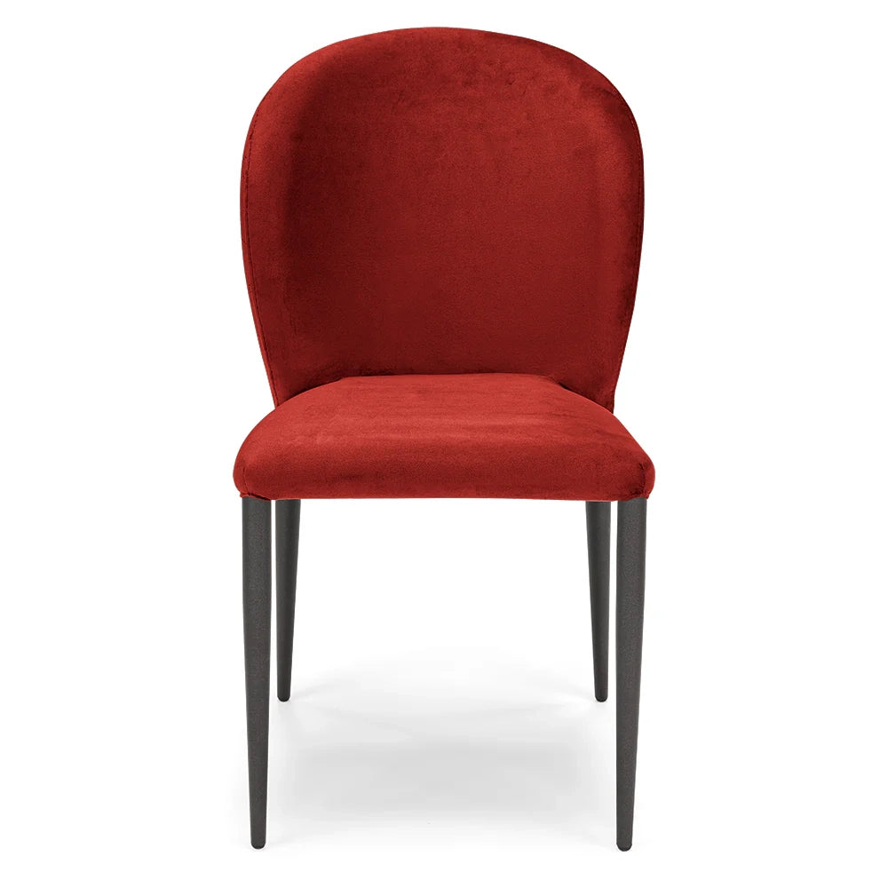 Set 2 sedie da pranzo imbottite in velluto GHIBLI LUX MADE IN ITALY, schienale a poltroncina, gambe robuste in metallo, design moderno, tessuto idrorepellente, colore Rosso
