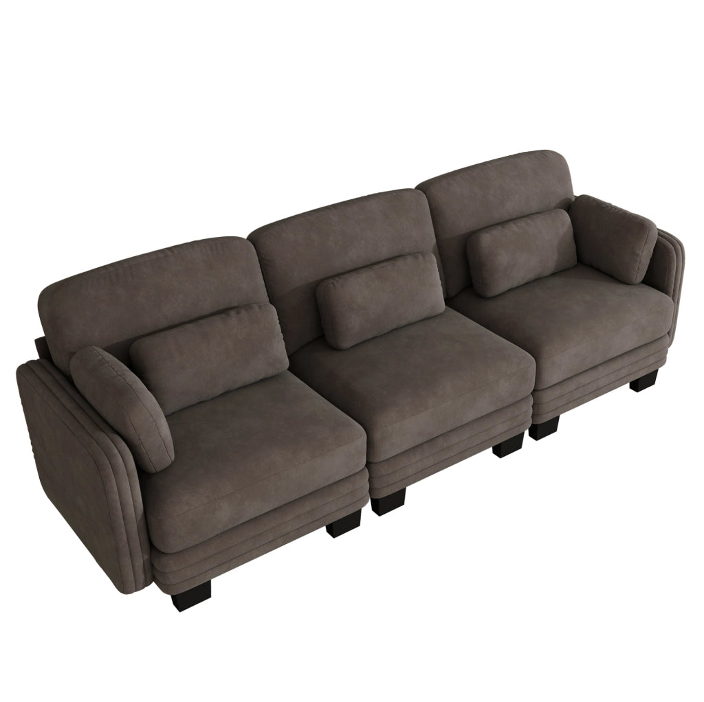 Divano modulare 3 posti 253x88x88 cm in ciniglia con cuscini; marrone