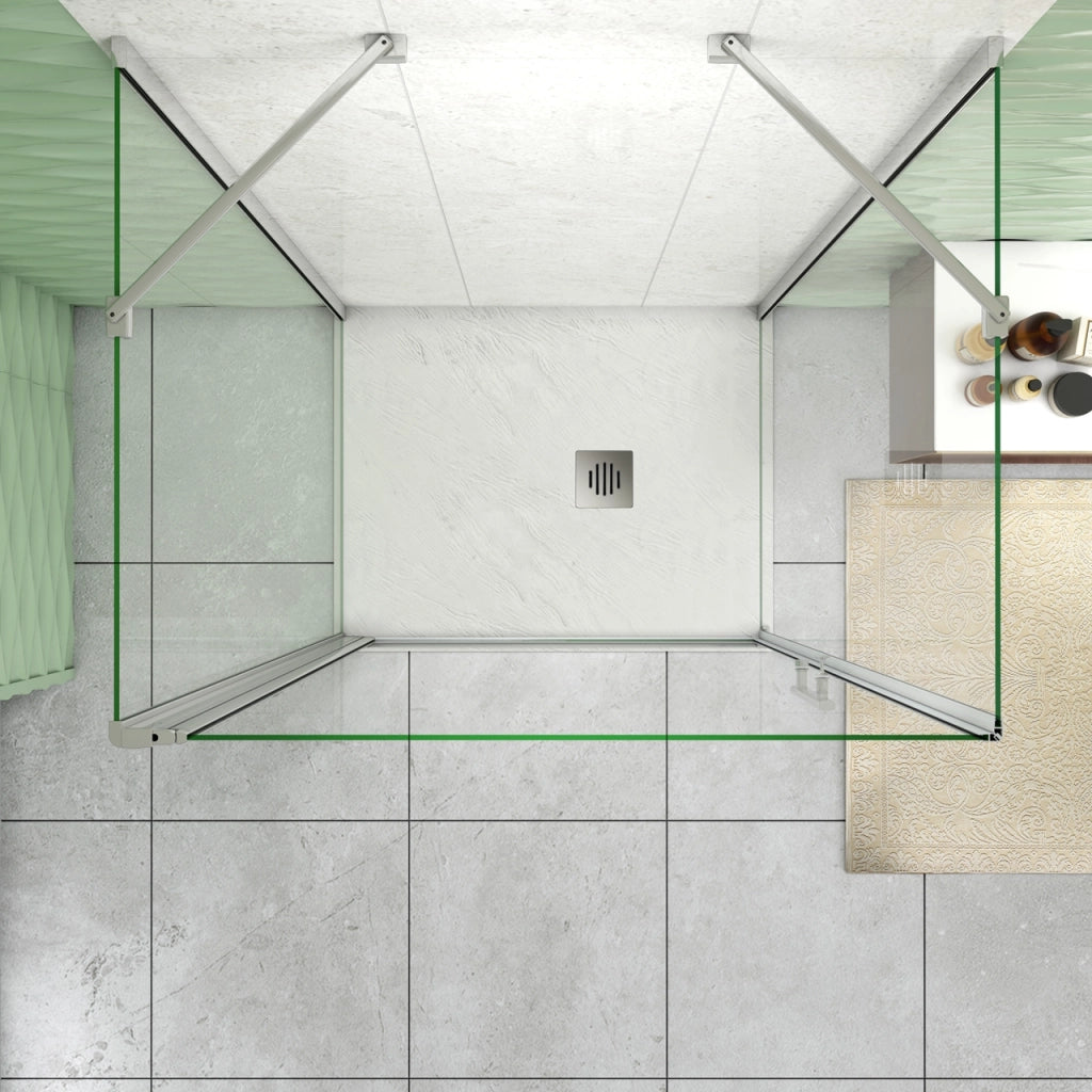 195 cm Box Doccia a Tre Lati Porta Battente 76 cm Due Pareti Fisse 70 cm Vetro 6mm Anticalcare Barra da 45 cm Cromato