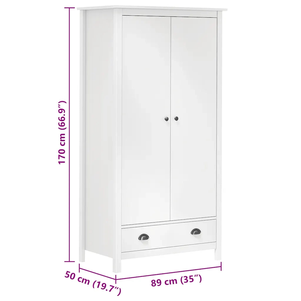 Armadio a 2 Ante Hill Bianco 89x50x170cm in Legno di Pino cod mxl 72596