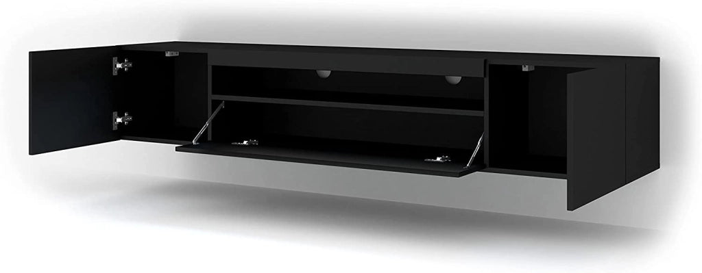Mobile TV Aura con LED integrato 200x37x42H Cm mobile sospeso o a terra con piedi colore Nero Opaco