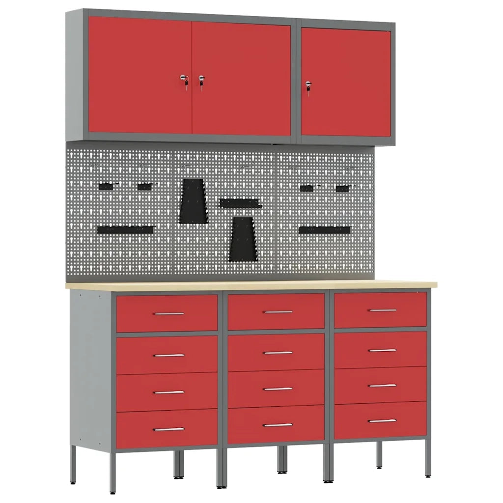Mobile da lavoro 8 pcs Rosso Legno ingegnerizzato e acciaio 3321435