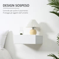 Set 2 Comodini Sospesi in Legno, Design Moderno, 40x30x15cm - Bianco