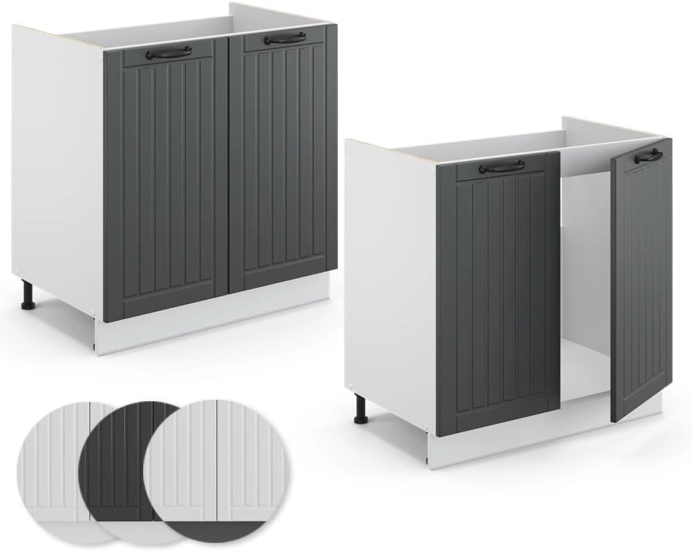Mobile lavello cucina Fame-Line, Antracite casa di campagna, 80 cm, PL Rovere, per la combinazione con altri moduli della serie Fame-Line
