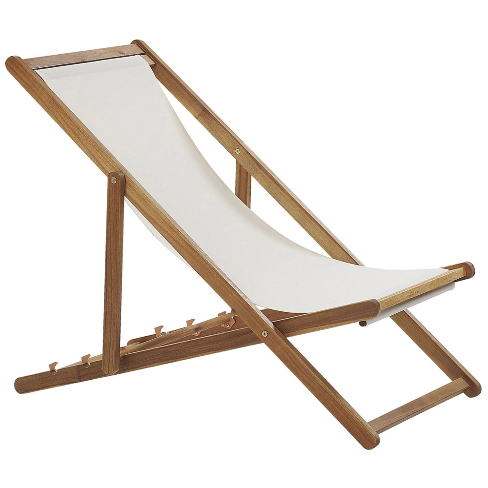 Set di 2 sedie a sdraio da giardino con struttura in legno di acacia chiaro con motivo a foglie in tessuto amaca sedile reclinabile