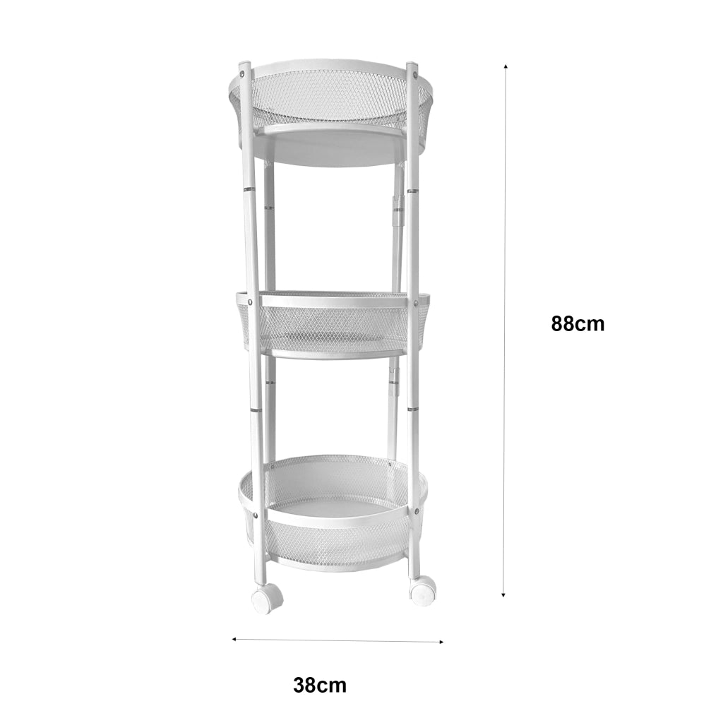 Carrello verdure pieghevole in metallo – 3 ripiani con ruote bloccabili – Organizzazione cucina compatta – Nyana Home