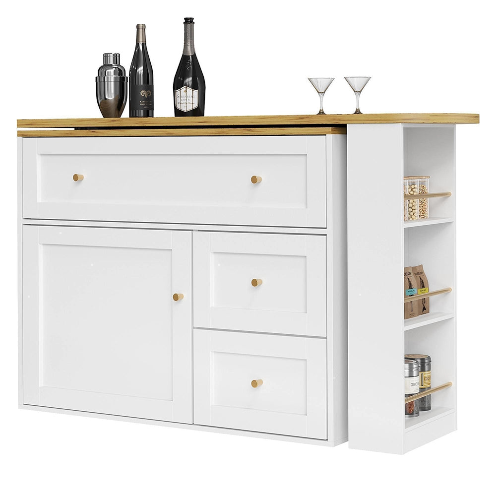 Tavolo bar estensibile - Xylo - con ripiano snack bianco 138-204x39x105cm