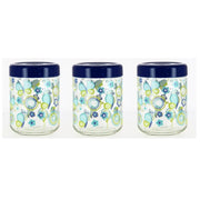 Set 3 Tris Barattoli Zucchero Sale Caffè in vetro decoro vanessa blu cerve
