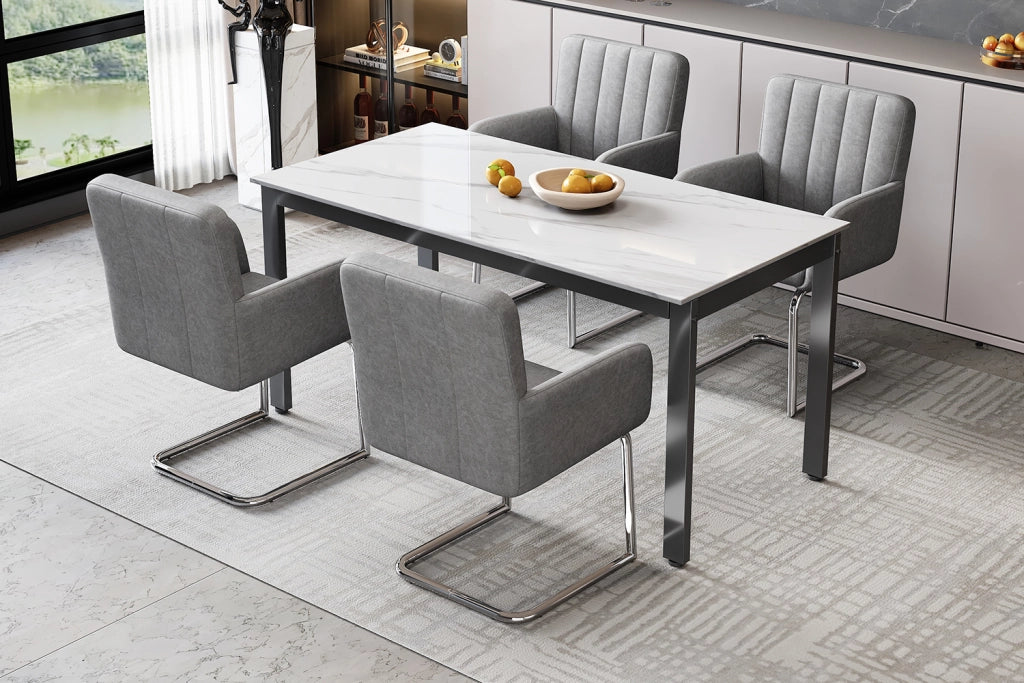 Set di 2 sedie da pranzo moderne in similpelle grigia con struttura metallica a Z