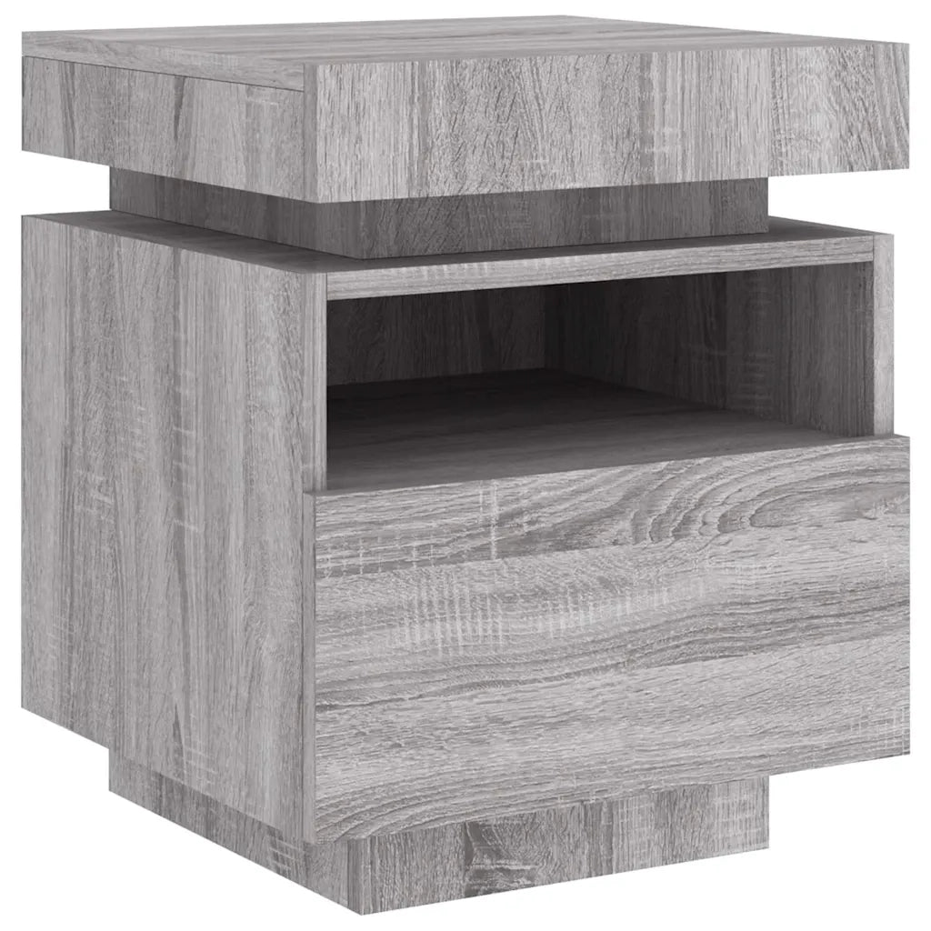 vidaXL Comodini con Luci LED 2pz Grigio Sonoma 40x39x48,5 cm