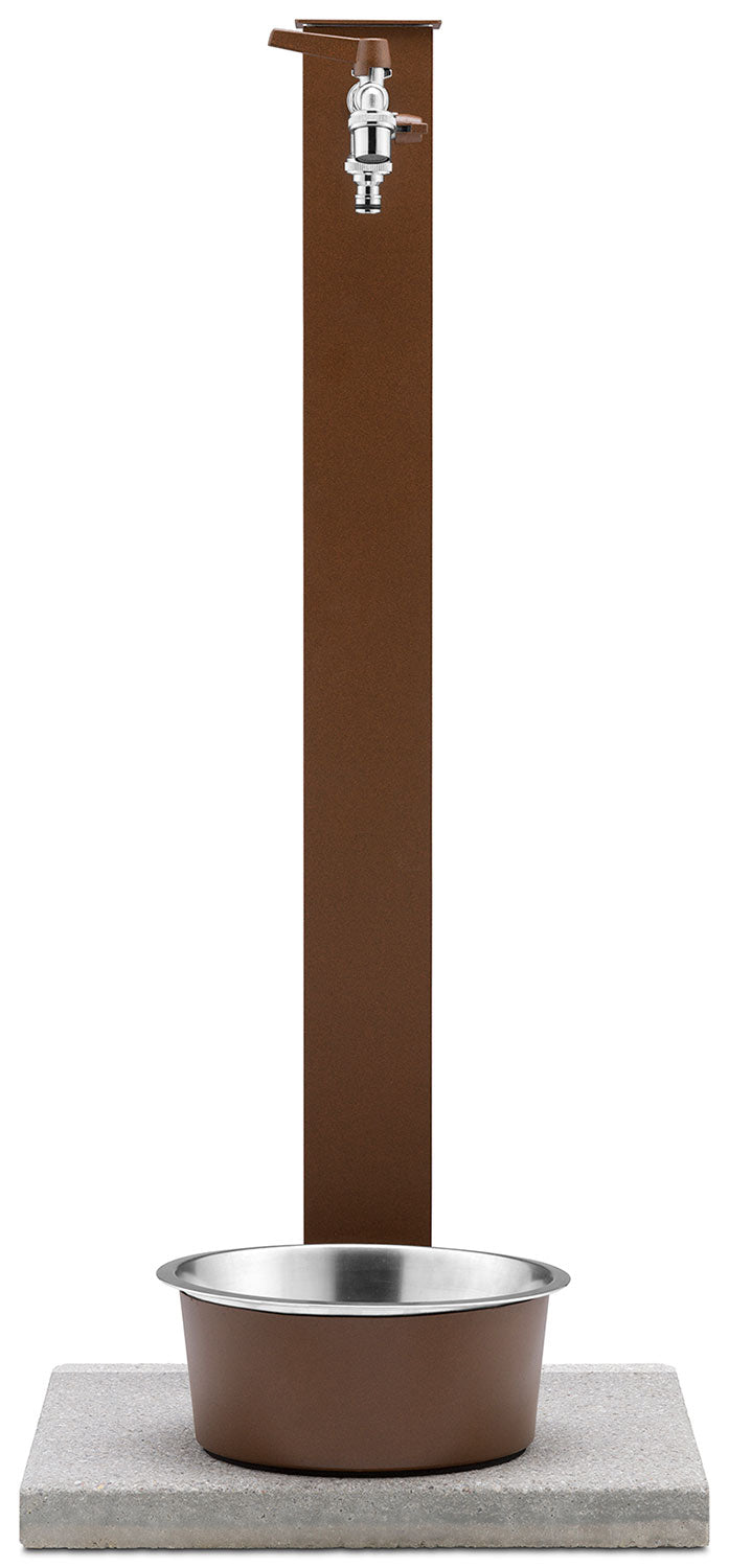 Fontana a Colonna Rubinetto Doppio in Ottone con Base e Vaschetta Abbeveratoio Belfer 42/REX-R Ruggine