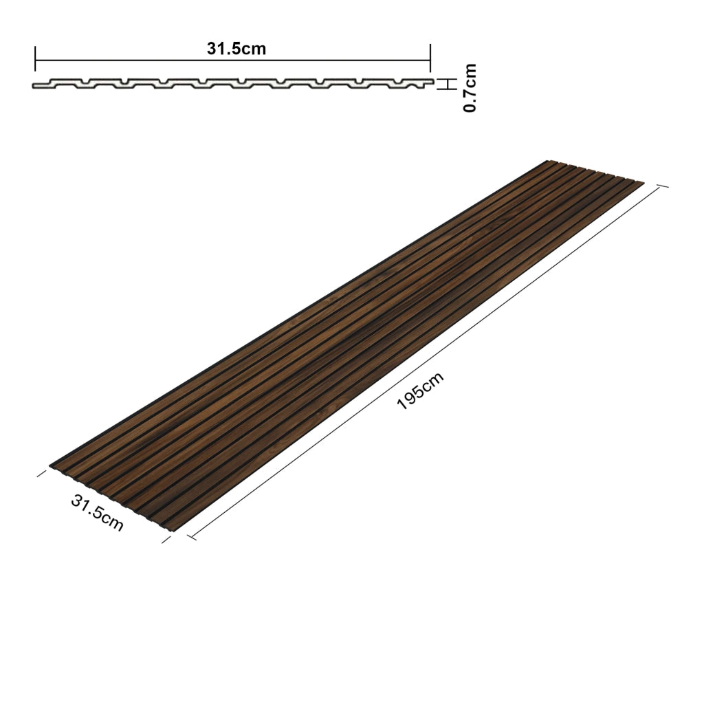 Set di 12 pannelli murali 3D 195 x 32 cm effetto noce 03_0010555