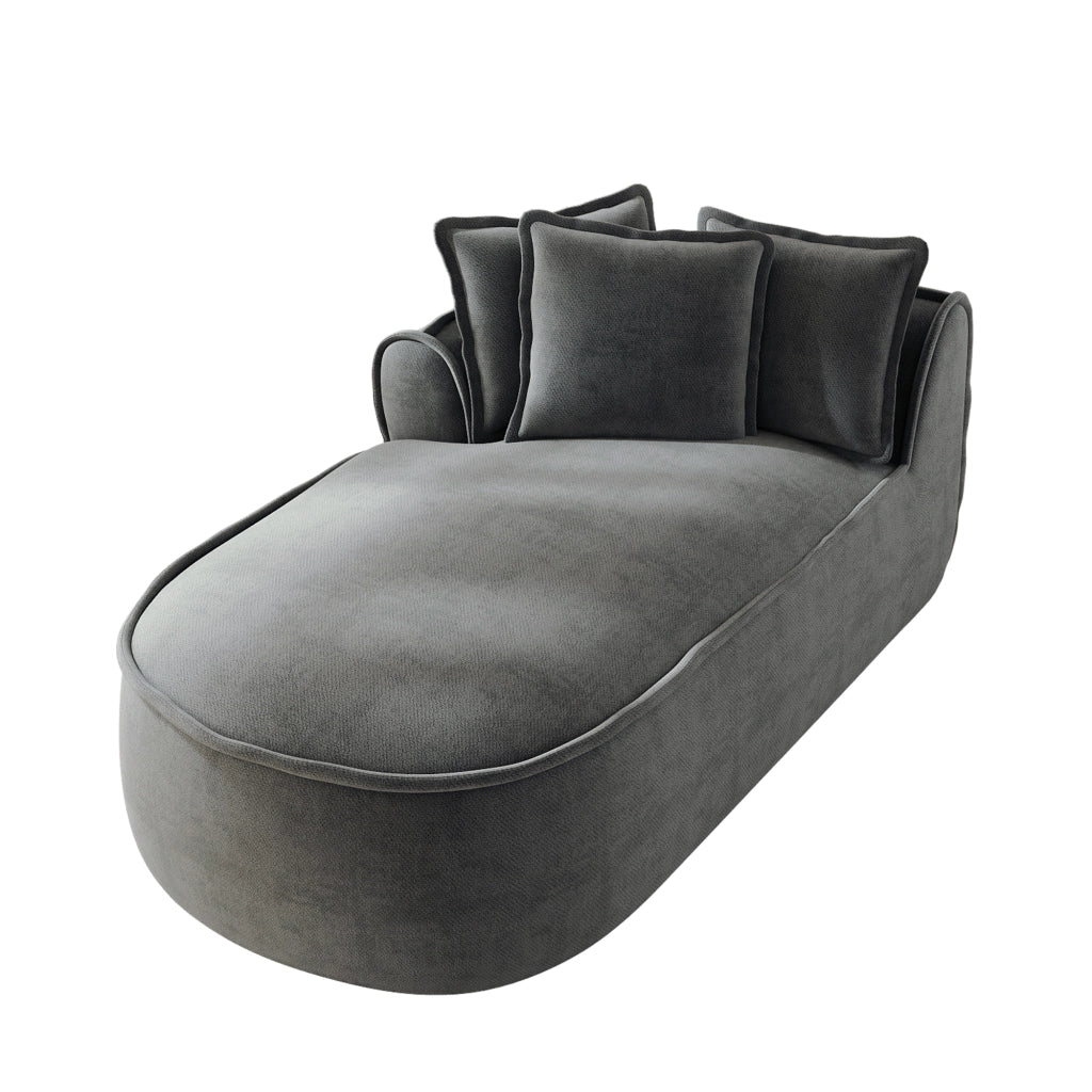 Divano modulare in ciniglia grigio chaise longue sinistra con cuscini