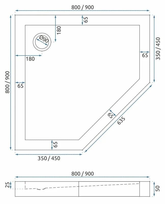 Piatto Doccia Acrilico Rea Diamond 90x90