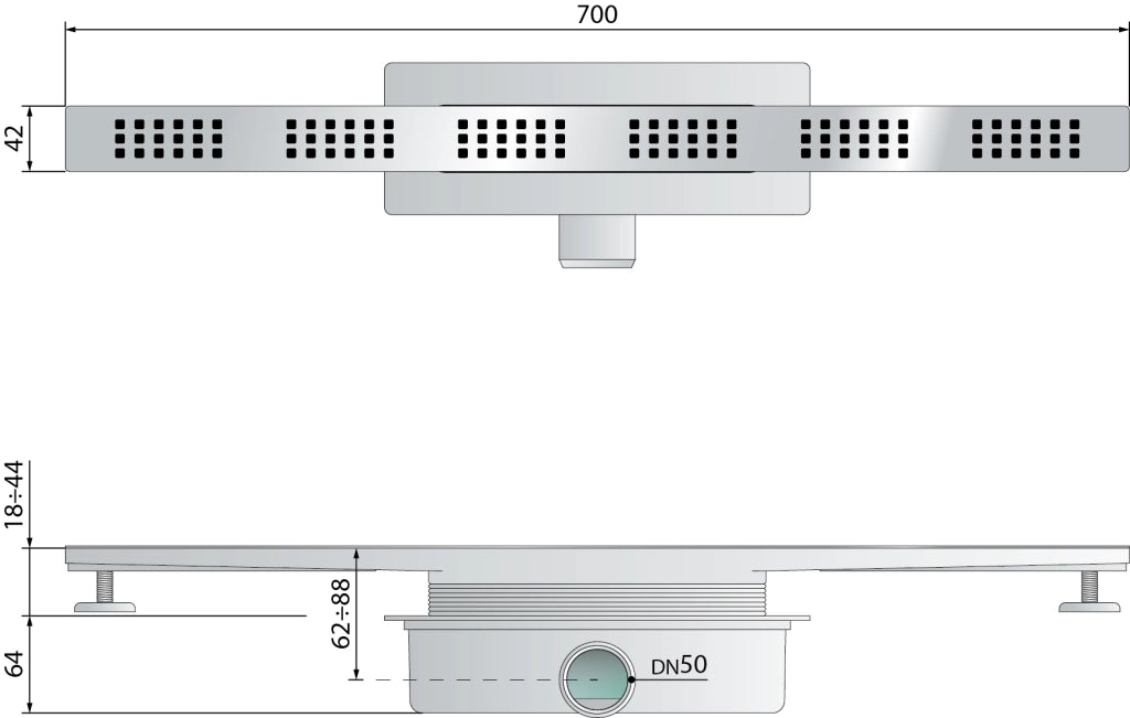 CANALINA IN ABS MINIFLOW SQUARES C- L. 700 Squares C- TEA- pezzi 1
