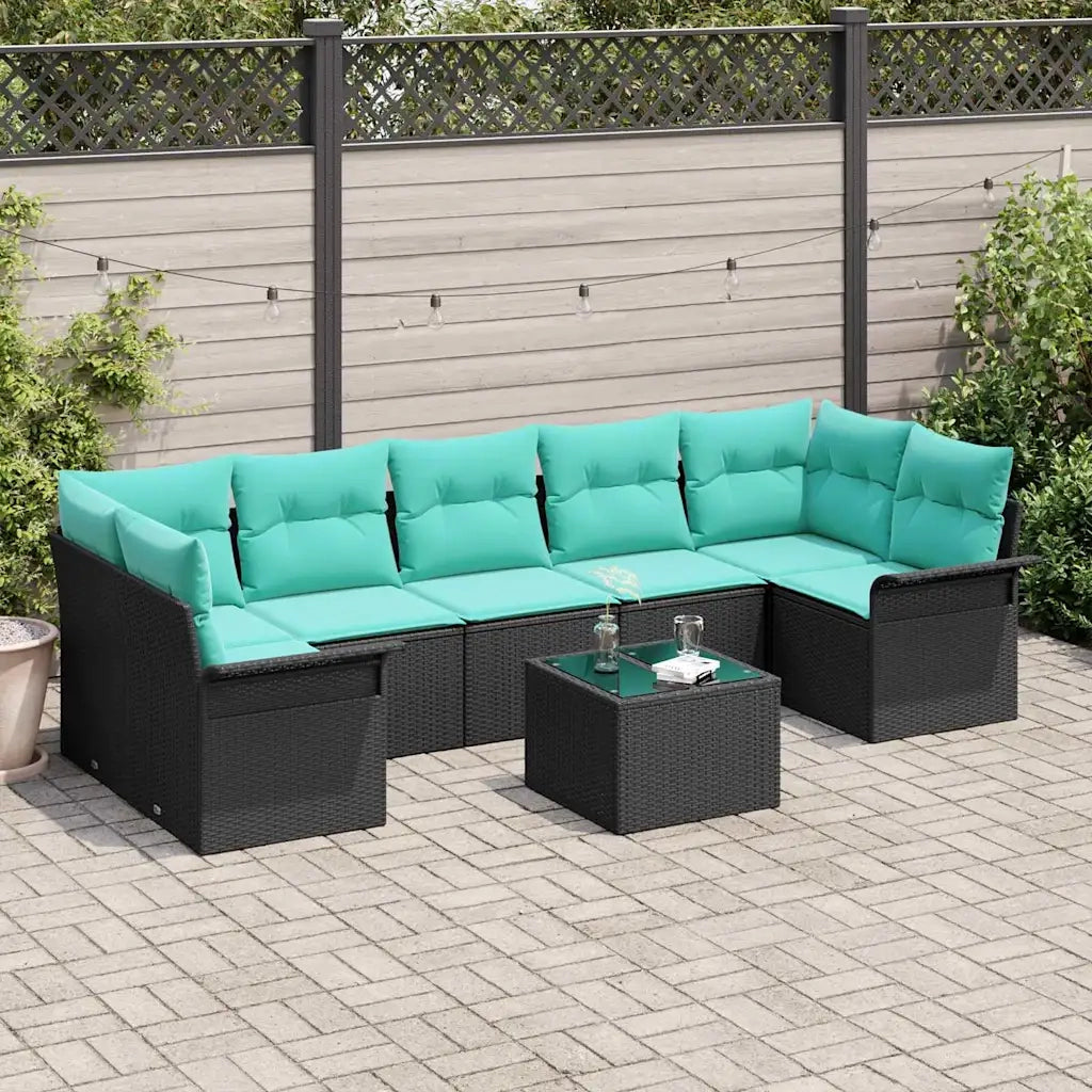 Set Divano da Giardino 8 pcs Nero Poly Rattan