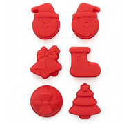 Trade Shop - Set Di Stampini In Silicone Per Biscotti Dolci 6 Formine Rosse Con Vari Soggetti Natalizi -