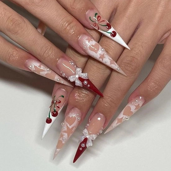 Set di stiletto per unghie adesivi 24 pezzi - finitura lucida e coprente, disegno a forma di cerchio