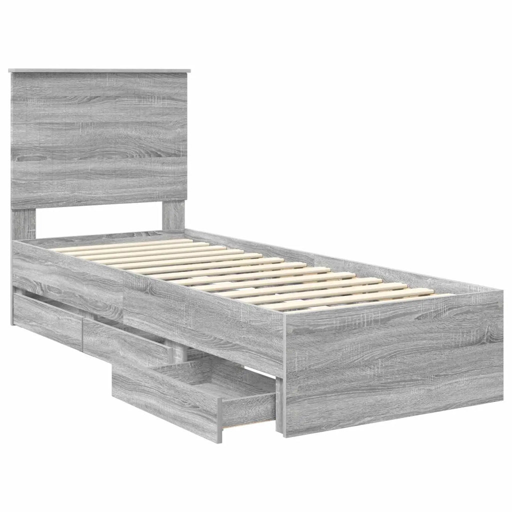 Struttura del letto con cassetto-Giroletto con contenitore-Rete del Letto Grigio Sonoma 75 x 190 cm 951549