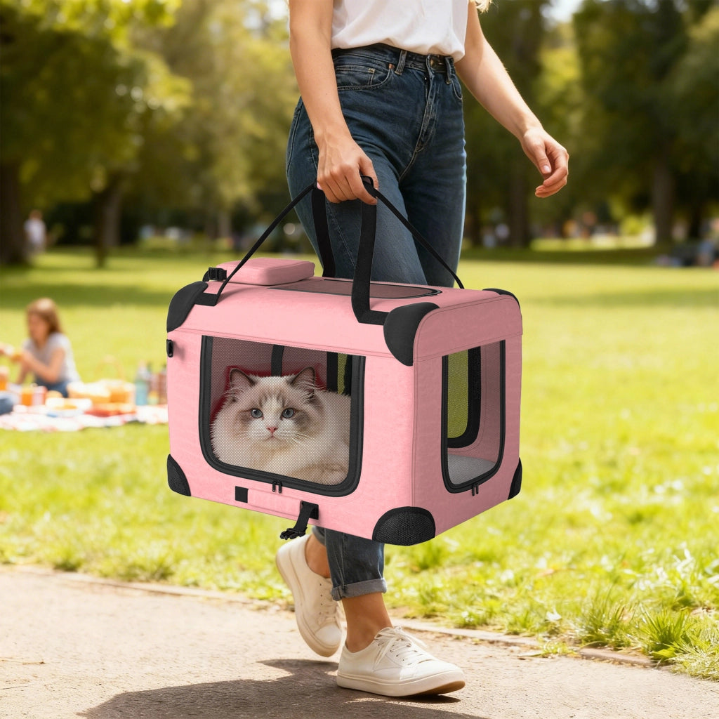 Trasportino Pieghevole per Cani ¨C Xylo ¨C 60x41,5x41 cm Rosa con Finestre a Rete