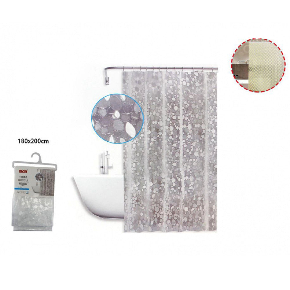 Trade Shop - Tenda Doccia Vasca Antimuffa Impermeabile Bianca Con Sassolini 180 X 200cm 59525 -