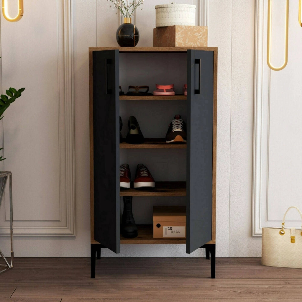 Scarpiera Axarix, Mobile portascarpe, Armadio da ingresso multiuso, Mobiletto per calzature, 60x35h111 cm, Noce e Antracite