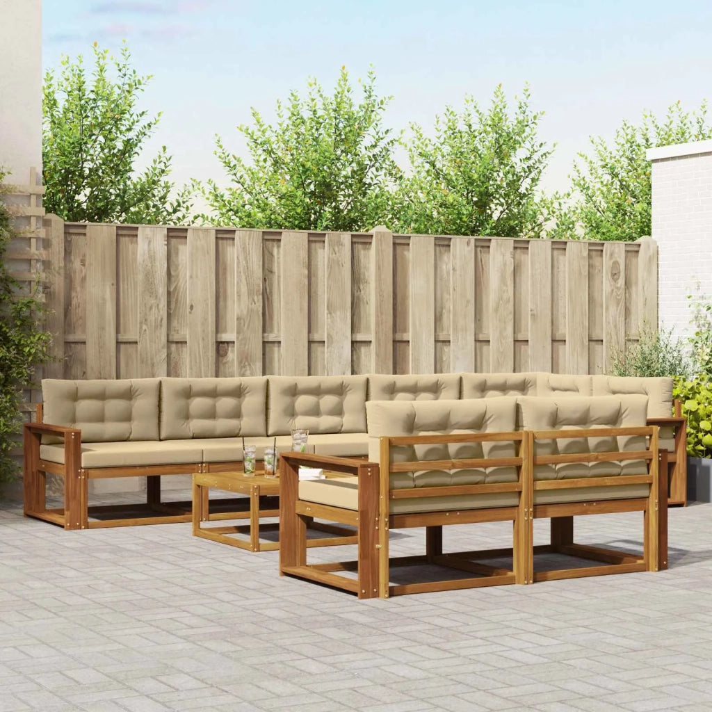 Set di divani da esterno con cuscino 9 pcs Naturale e Beige 3367796