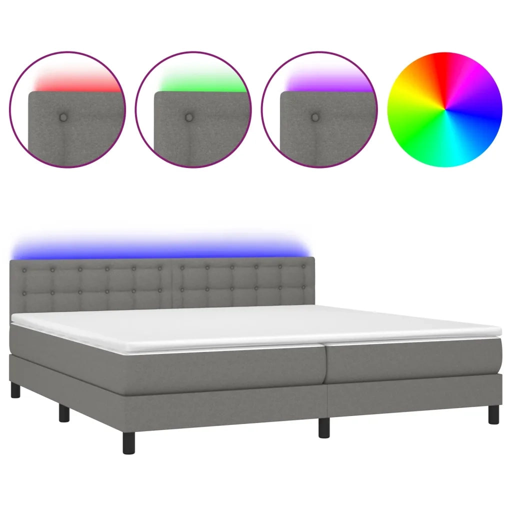 Letto a Molle Materasso e LED Grigio Scuro 200x200cm in Tessuto 3133502