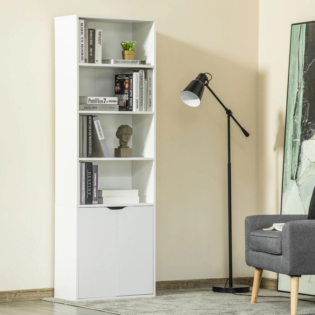 Libreria con 4 Ripiani Aperti e 2 Ante ¨C Zephmum ¨C 59x29x180 cm Bianco